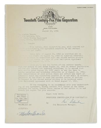 MARLON BRANDO Two Signatures each on a typed letter to him f MARLON BRANDO Two Signatures each on a typed letter to him f